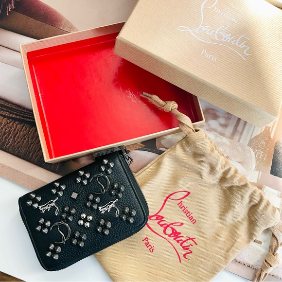 💖NEW💖‎ Christian Louboutin Panettone Zipper Coin Case Black Studs Leather - Picture 6 of 6